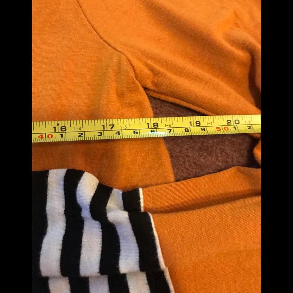 Zenana premium M pumpkin autumn orange and B&W stripe top - Picture 4 of 9